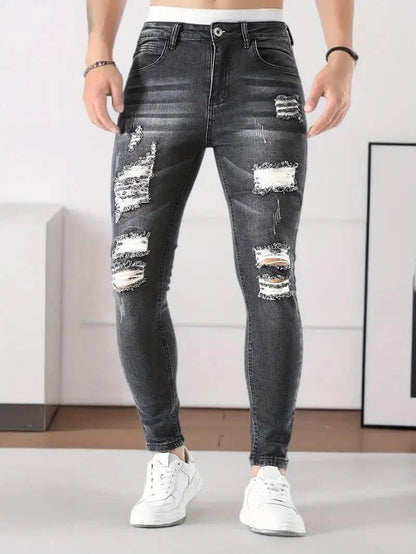 Skinny Fit Distressed Stretch Denim Jeans