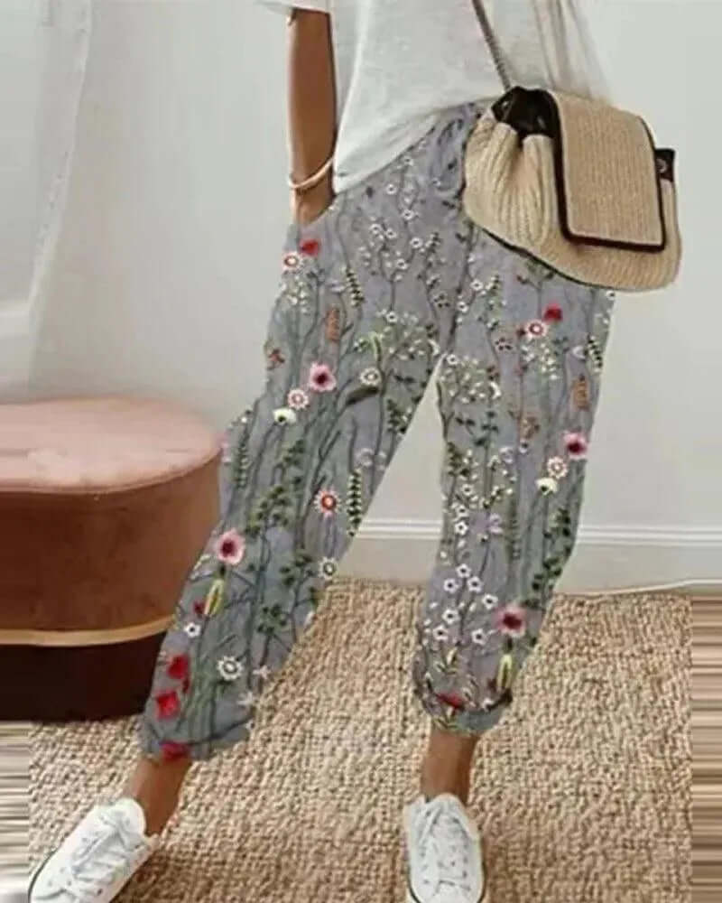 Relaxed Fit Stripe Cotton Pants for Women