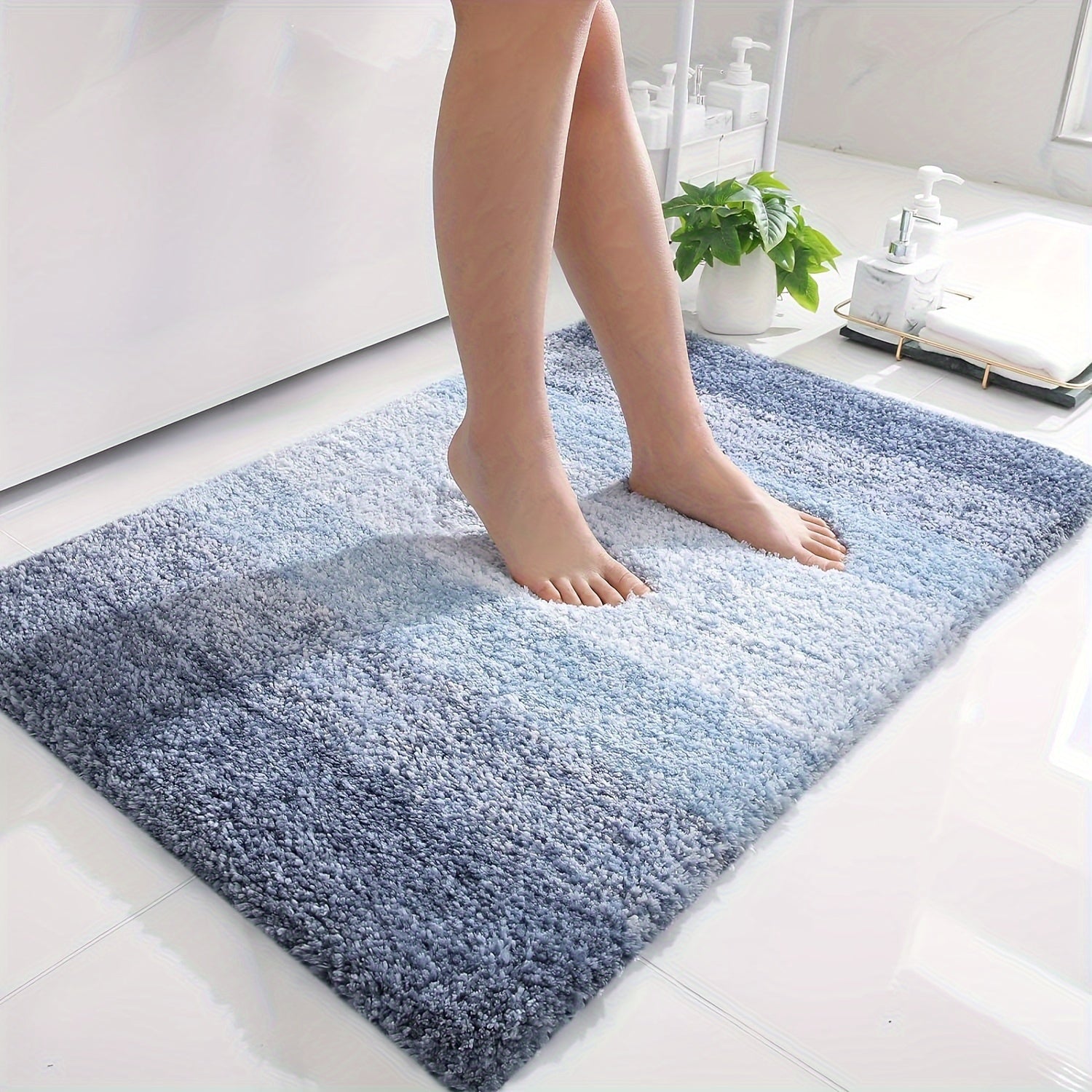 Plush Microfiber Bath Mat - Soft, Grip, Washable Bathroom Floor Mat - Luxivelle