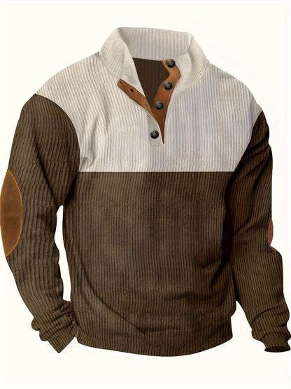 Classic Crew Neck Patched Knit Sweater for Men