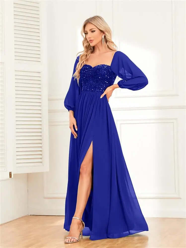 Luxury Ladies Glitter Formal Dress with High Cut Skirt