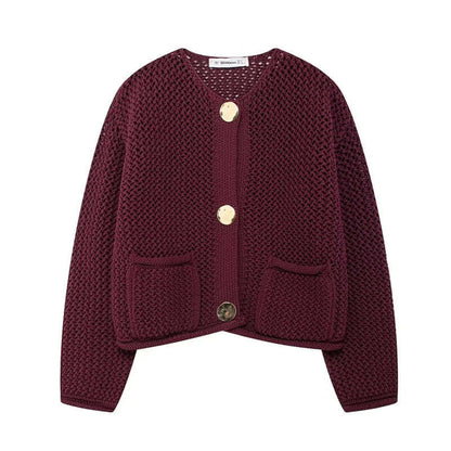 Ladies Breathable Pocket Cardigan Sweater