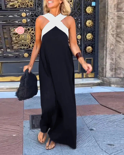 V-Neck Long Sleeve Maxi Dress