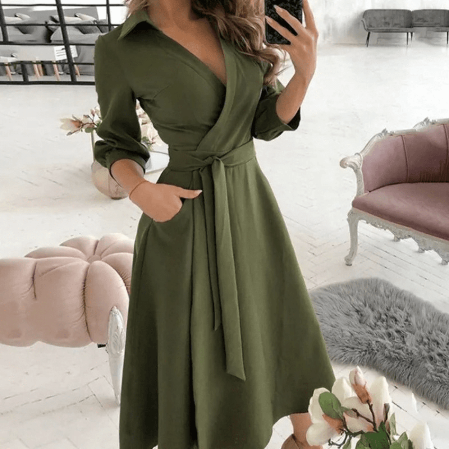 Ladies' Waist Cinch Wrap Dress