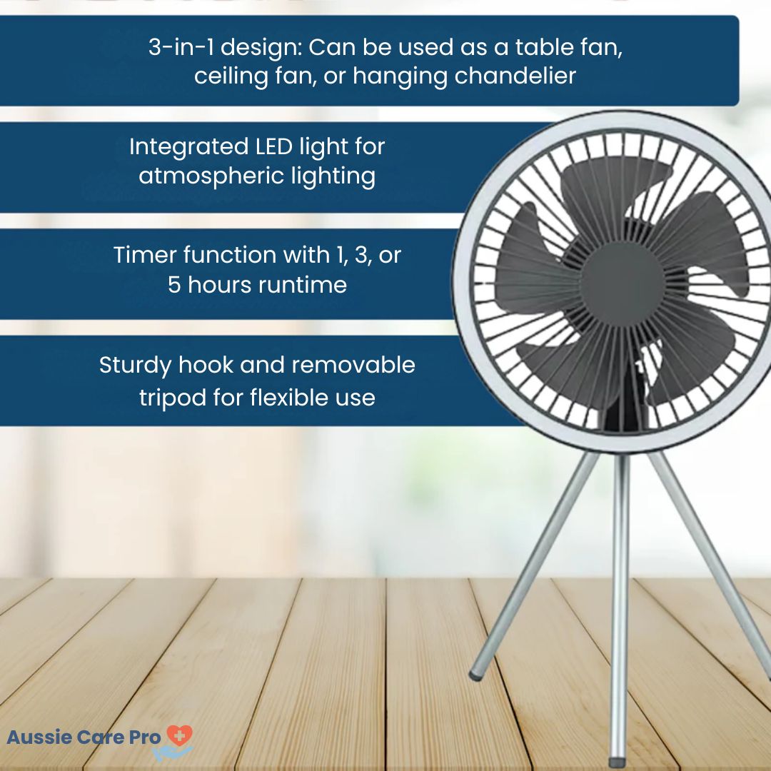 Portable Outdoor Fan with LED Light and USB Charger