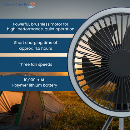 Portable Outdoor Fan with LED Light and USB Charger