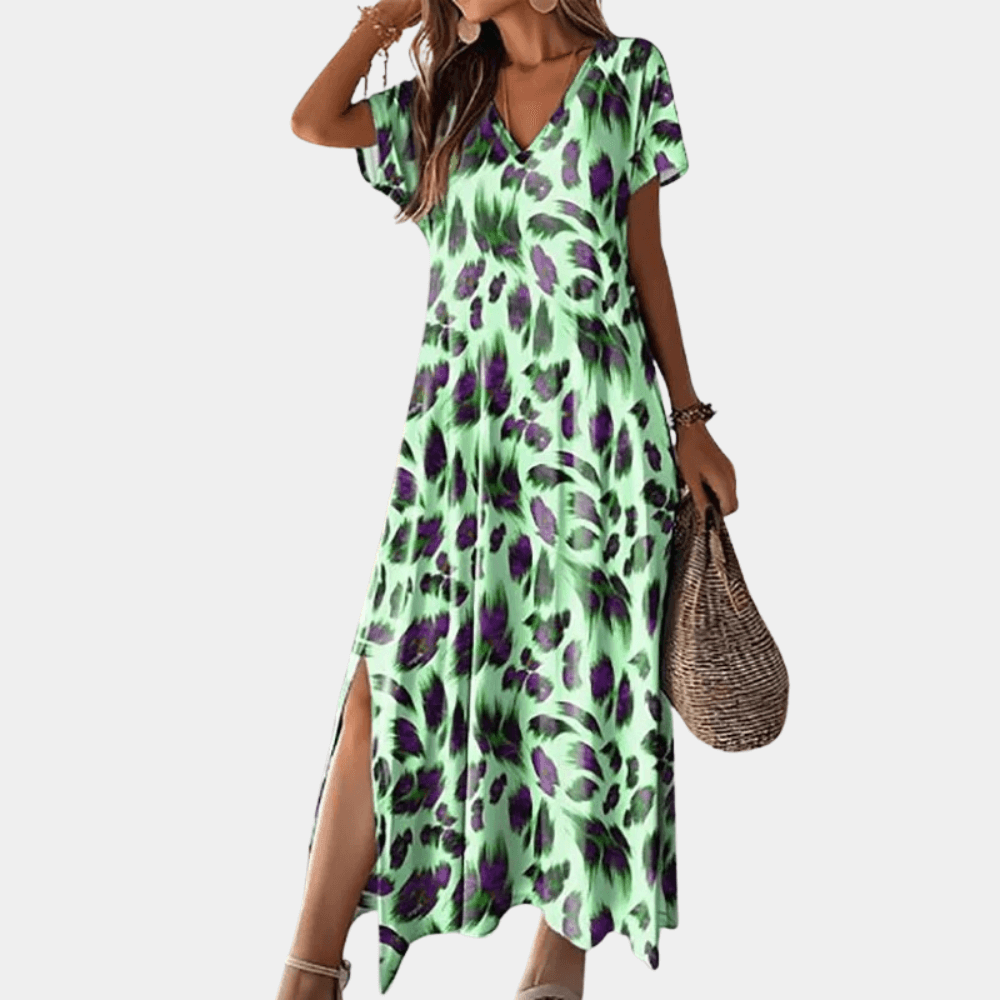 Floral Long Dress - Relaxed Fit V Neck