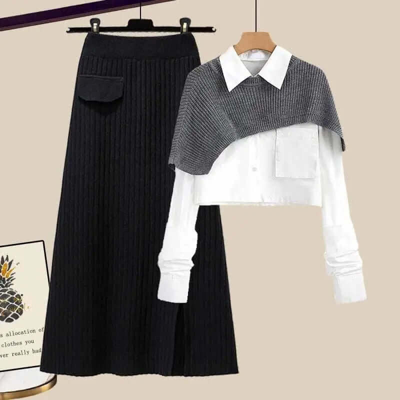 Ladies' Cable Knit Mid Waist Skirt Outfit
