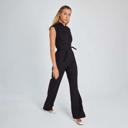 Strapless Flowy Pants Jumpsuit with Belt