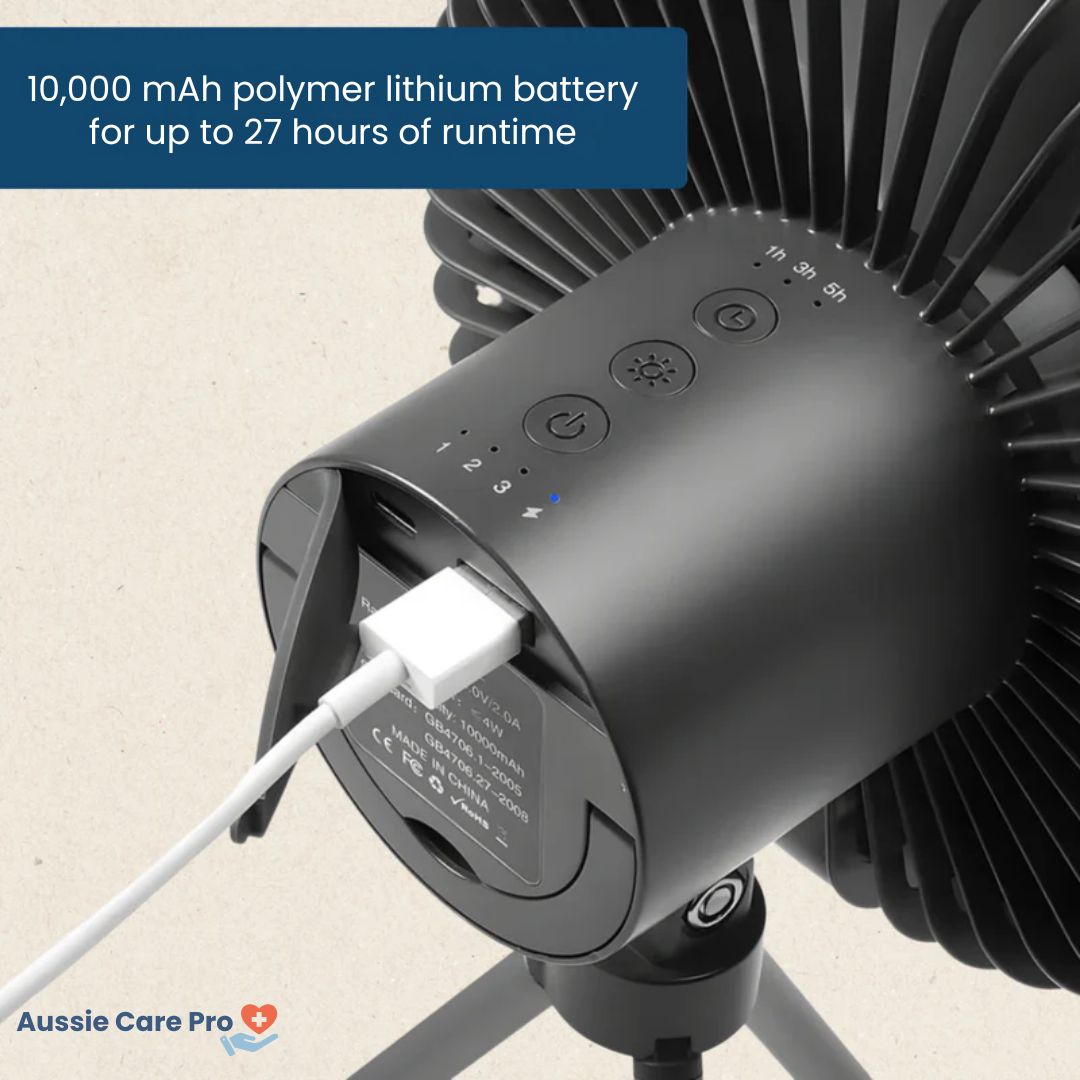Portable Outdoor Fan with LED Light and USB Charger