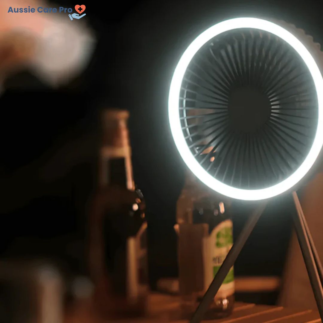 Portable Outdoor Fan with LED Light and USB Charger