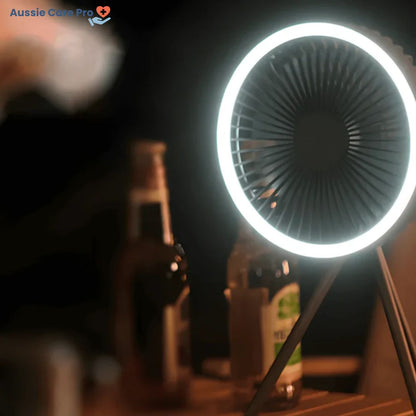 Portable Outdoor Fan with LED Light and USB Charger
