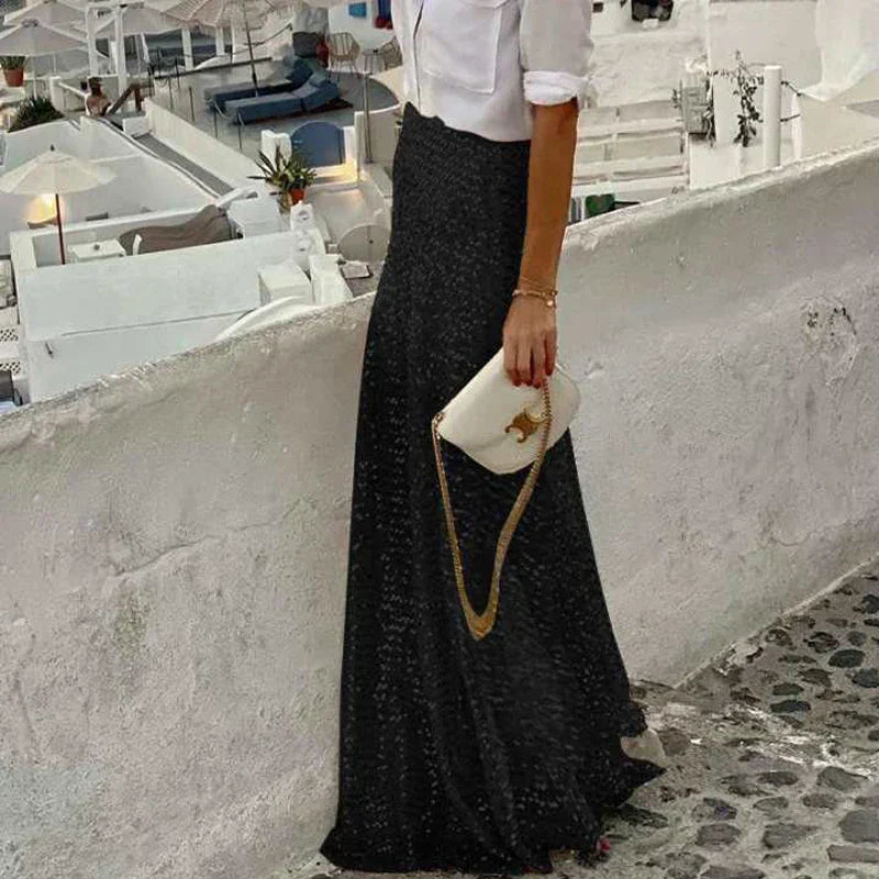 Long Flowy Skirt with Sparkly Waistband for Ladies - Luxivelle