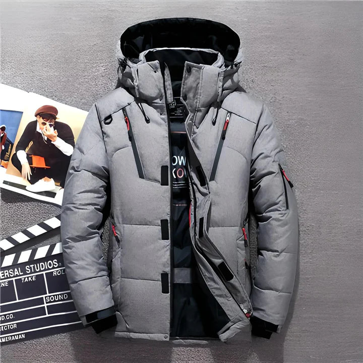 Warm Mens Parka Coat with Hood and Zip Pockets