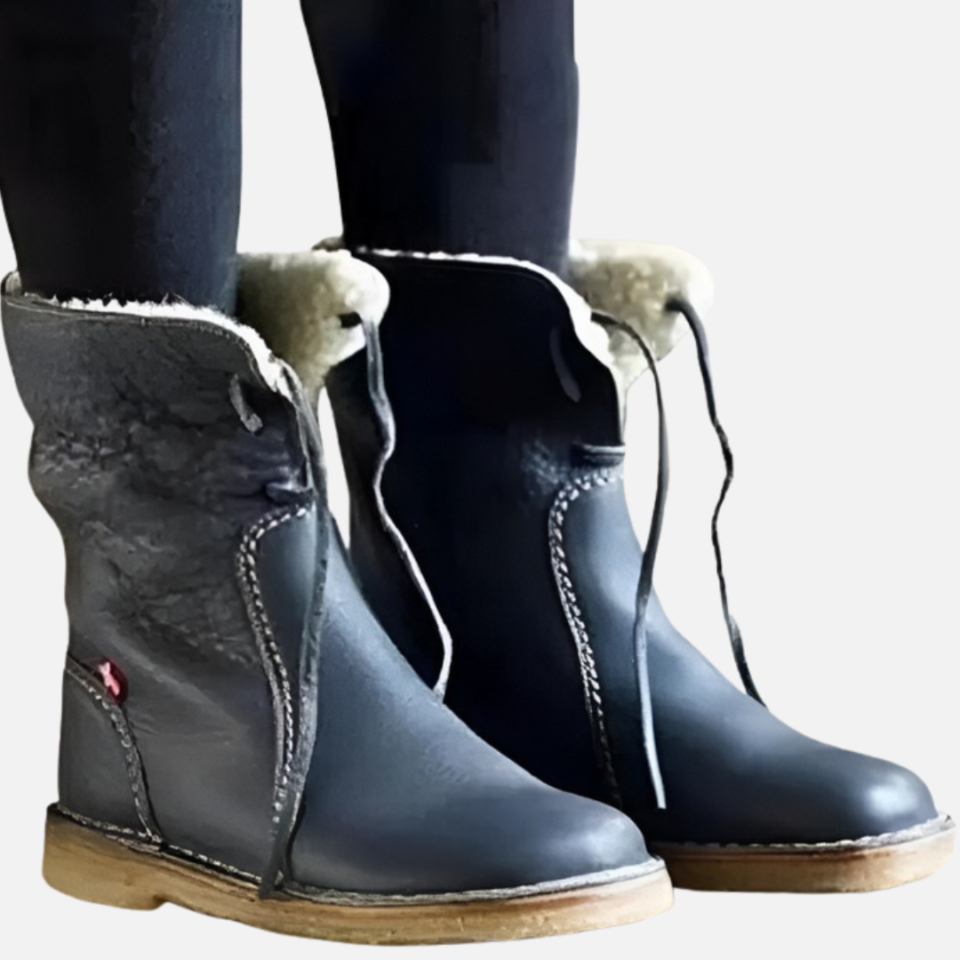Women's Leather Boots - Waterproof Sheepskin Lined Winter Lace-Up
