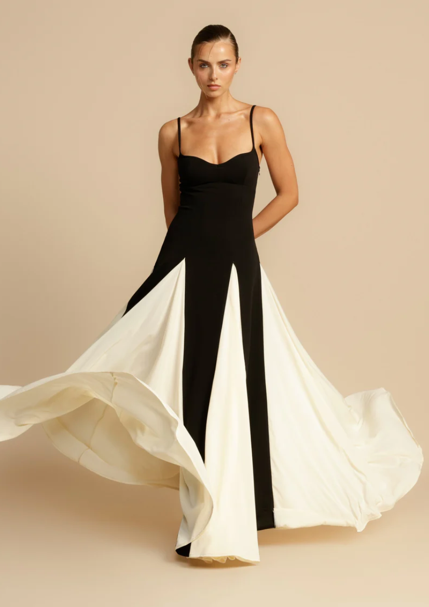 Isabella | Elegant Contrast Color Maxi Dress