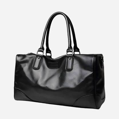 Large Leather Weekend Duffel Bag Black