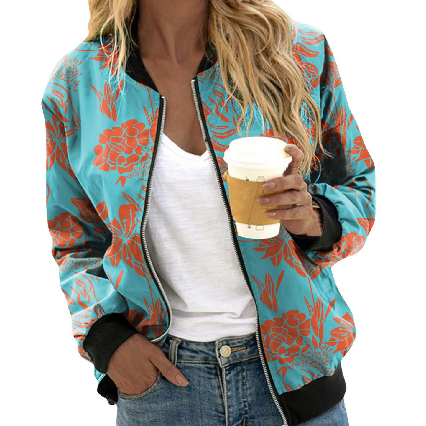 Women's Floral Zip Up Jacket with Hood