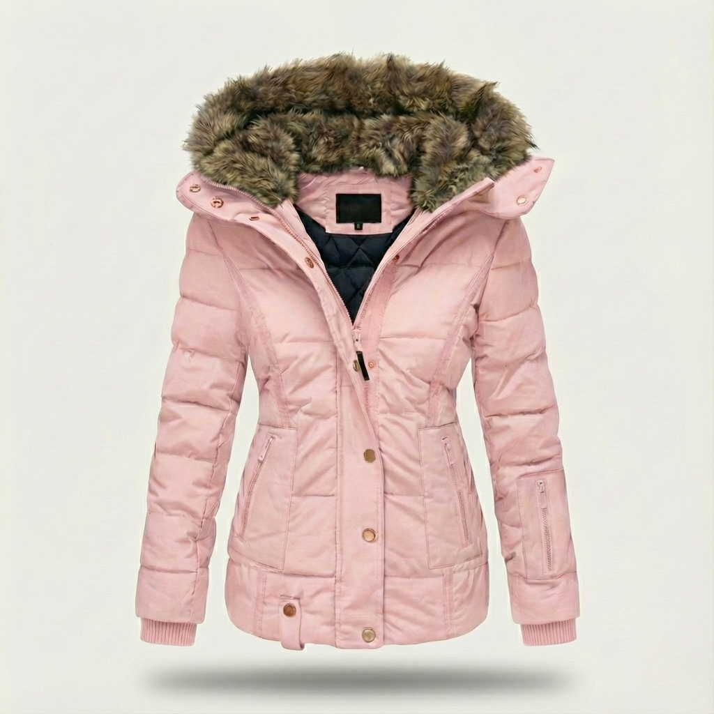 Women's Slim Fit Puffer Coat with Hood and Zip Closure