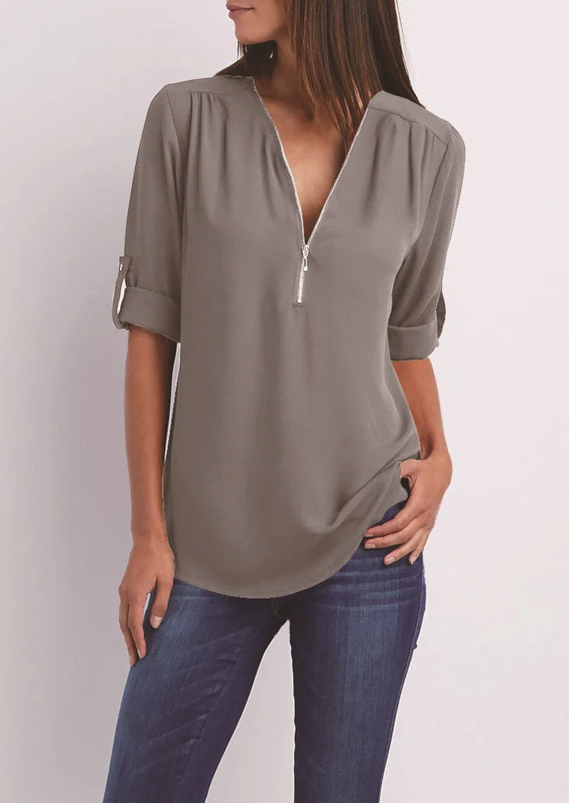 Kassidy Blouse – Elegant Zipper Design, Soft Fabric-1