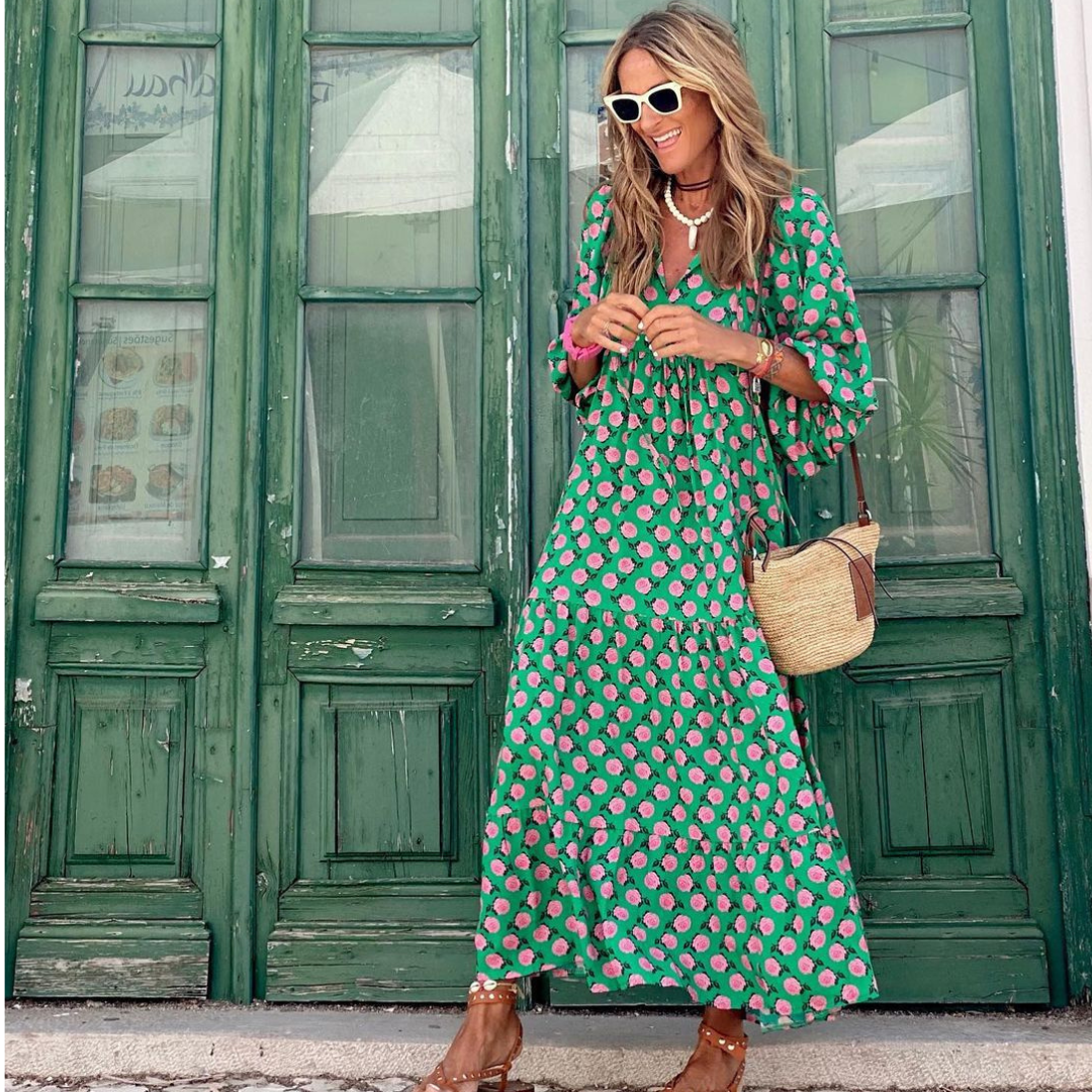 Chic Asymmetrical Print Maxi Dress