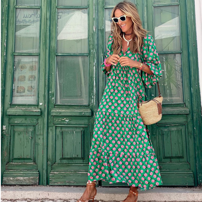 Chic Asymmetrical Print Maxi Dress