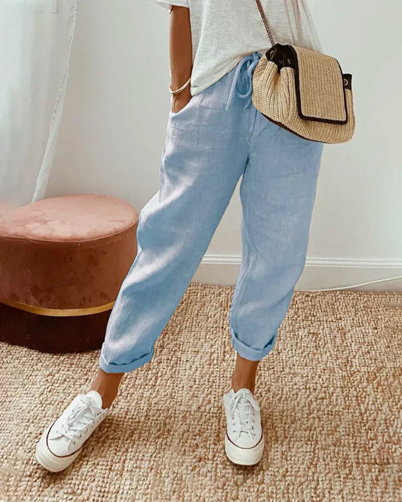 Nives | Women's White Linen Pants - Elegant Summer Straight-Leg Design 3