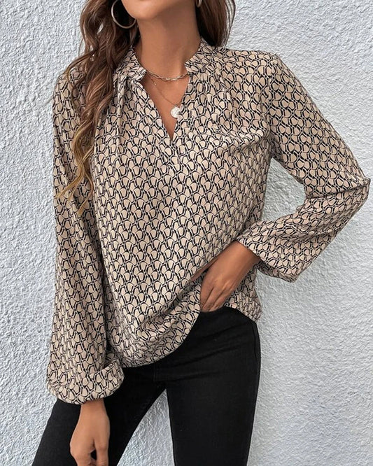 Women's V-Neck Bell Sleeve Blouse - Luxivelle