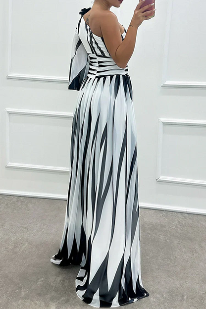 Chic Horizontal Maxi One Shoulder Dress