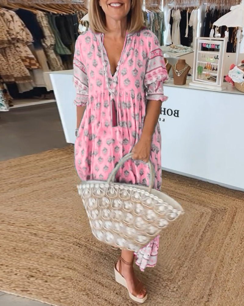 Elegant Floral Scoop Neck Dress