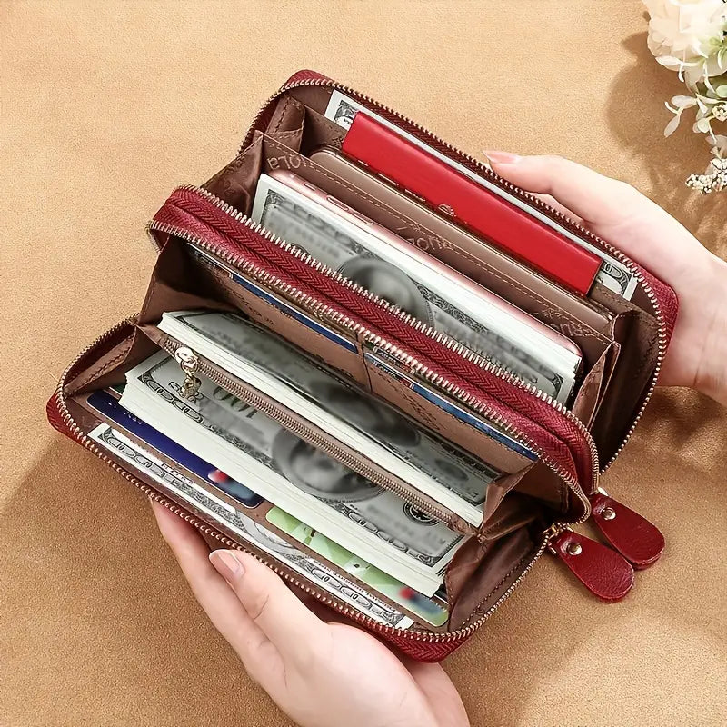 Premium Leather Travel Clutch Wallet with Phone Pocket