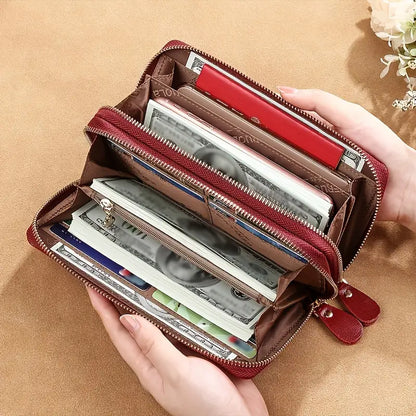 Premium Leather Travel Clutch Wallet with Phone Pocket