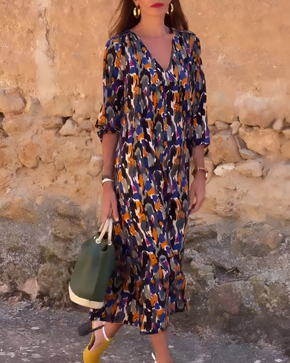 Vintage Floral V-Neck Women's Dress