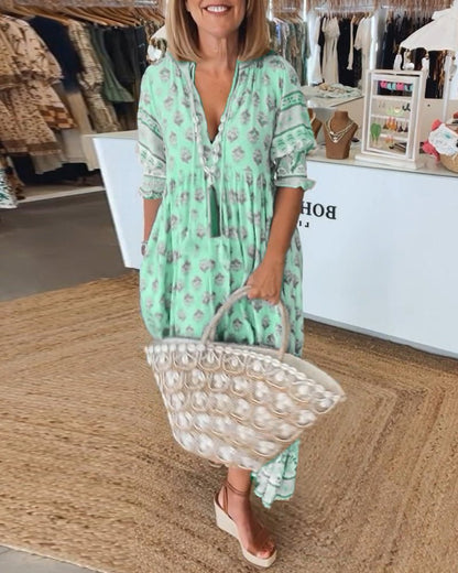 Elegant Floral Scoop Neck Dress