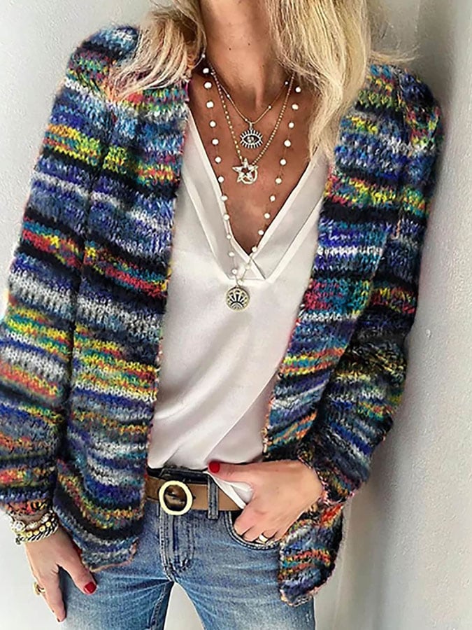 Casual Oversized Striped Womens Cardigan Sweater