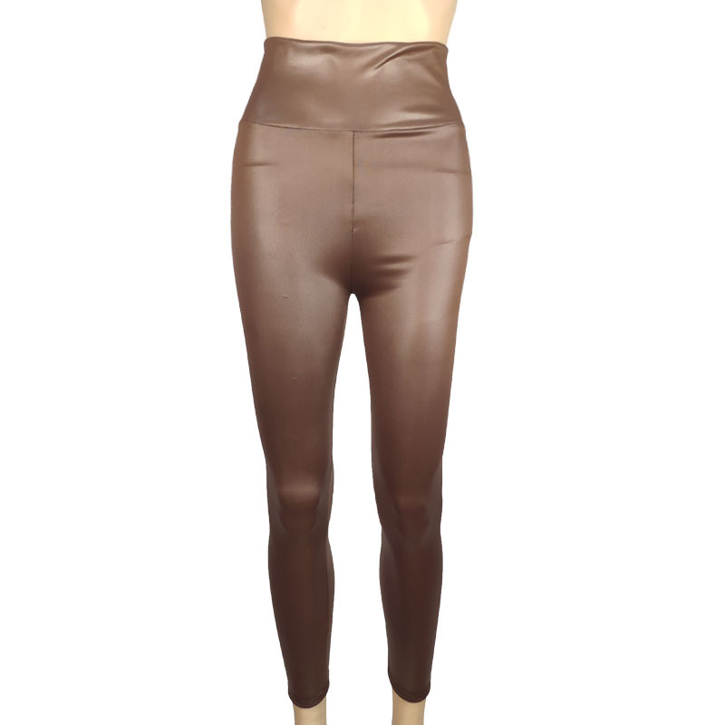Shiny High Waisted Women's Leggings with Zipper Detail