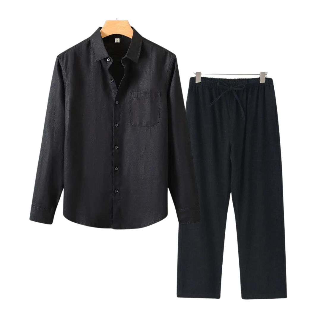 Lightweight Summer Pants Shirt Set Casual Cotton Outfit