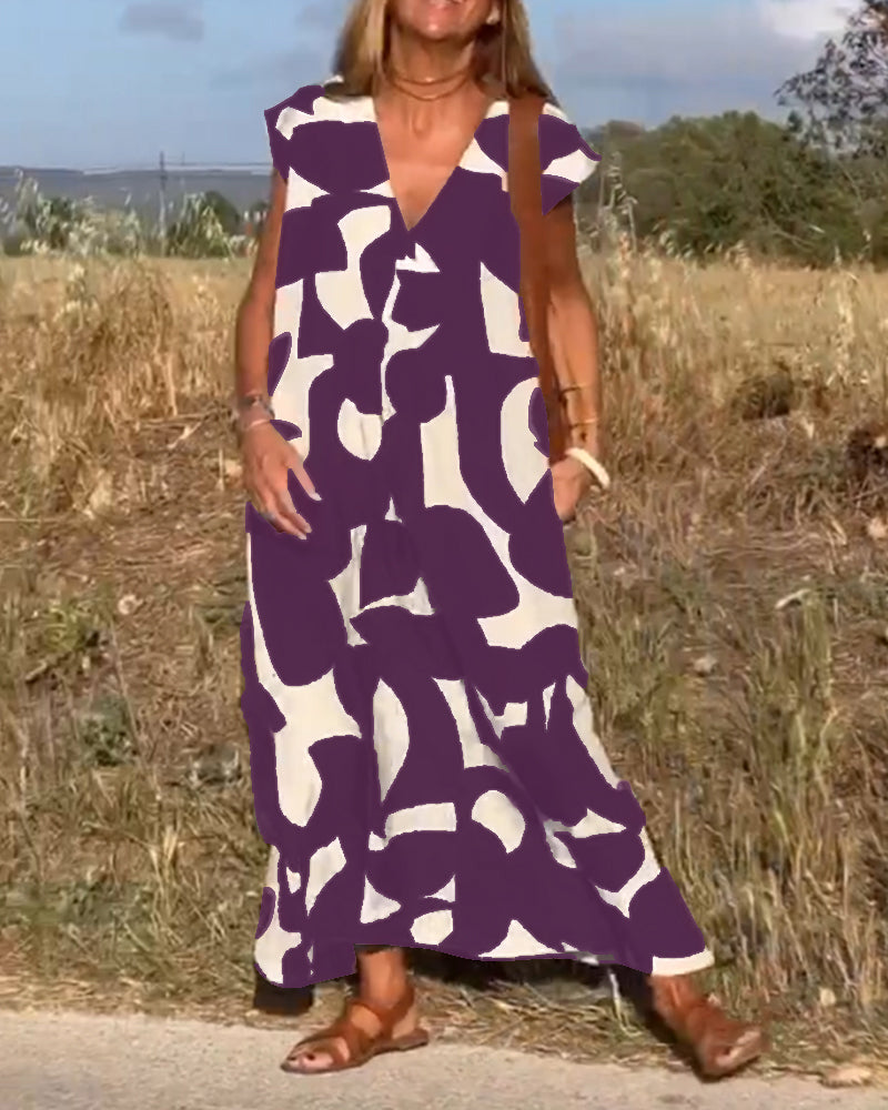 Trendy V Neck Floral Long Dress