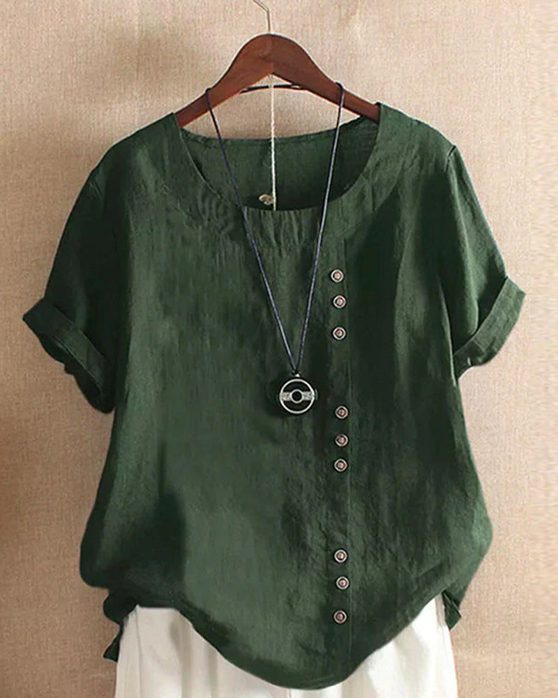 Relaxed Fit Cotton Short Sleeve Tunic Shirt - Luxivelle