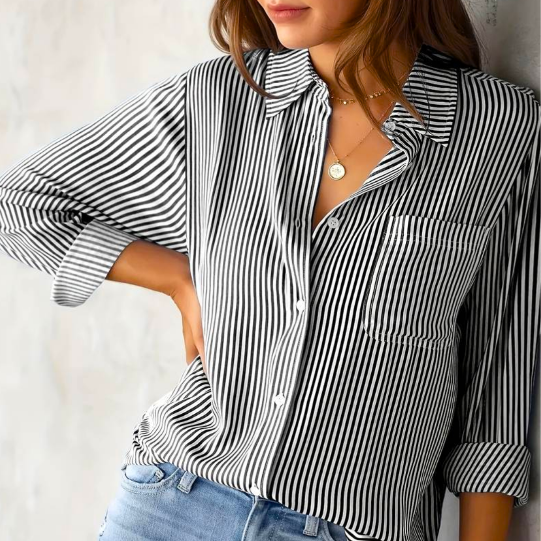 Classic Vertical Stripe Blouse Shirt - Luxivelle
