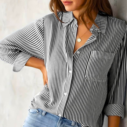 Classic Vertical Stripe Blouse Shirt - Luxivelle