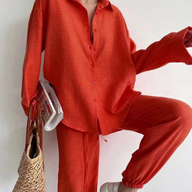 Natural Linen Pants Suit Set