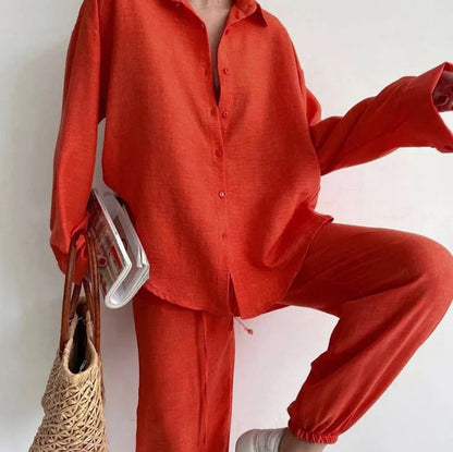 Natural Linen Pants Suit Set