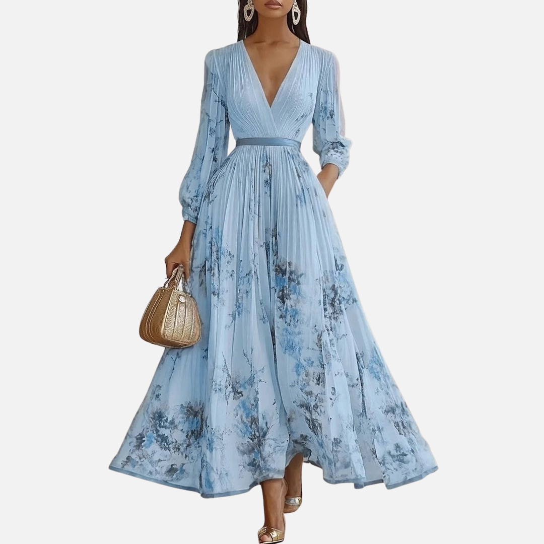 Olive | Floral Pleated Maxi Dress