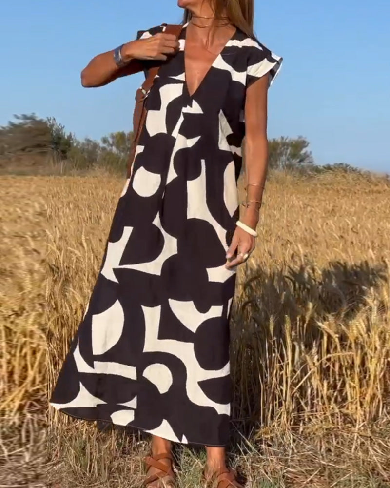 Trendy V Neck Floral Long Dress