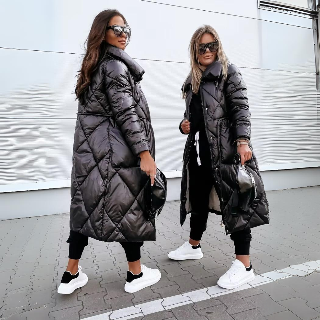 Warm Padded Parka Coat for Women with Zip Front