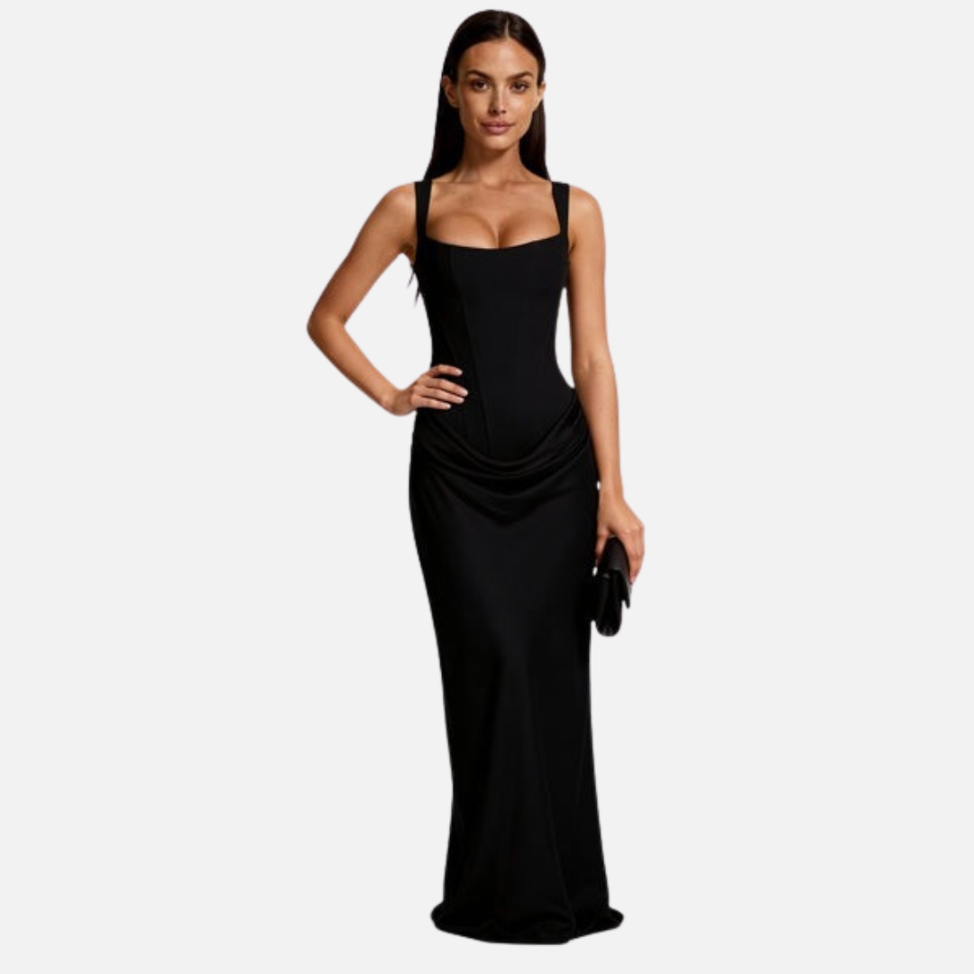 Women's Corset Maxi Dress - Square Neck Formal Evening Gown