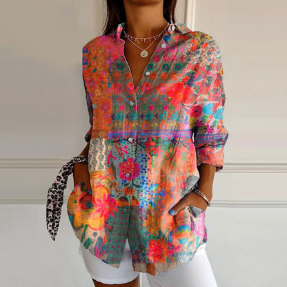 Anna | Floral Long Sleeve Blouse - Lightweight Fabric, Women's Summer Top-1