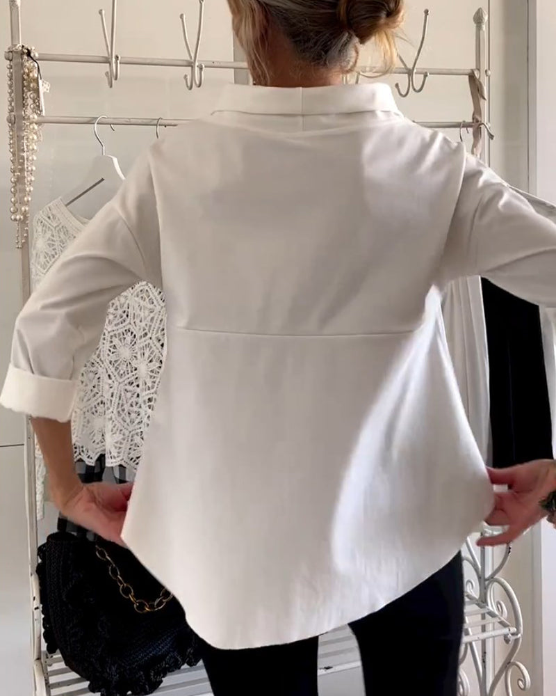 Relaxed Fit Cotton Blend Women's Pullover Blouse