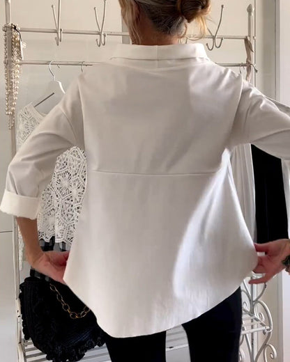 Relaxed Fit Cotton Blend Women's Pullover Blouse